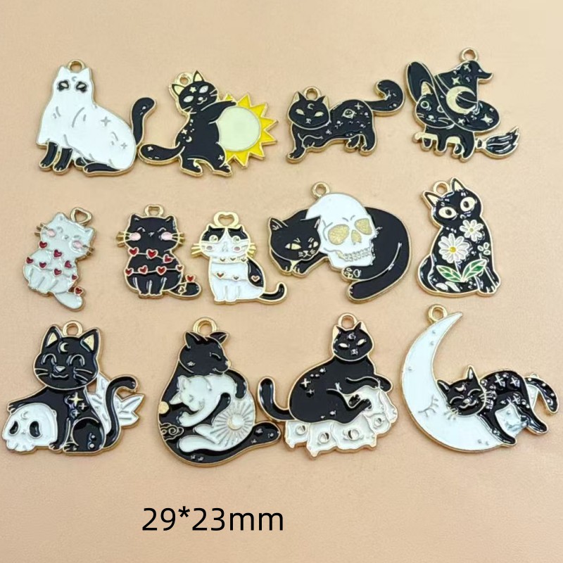 Jewelry Making Parts - 10pcs Liontin Kucing Hitam Enamel Alloy