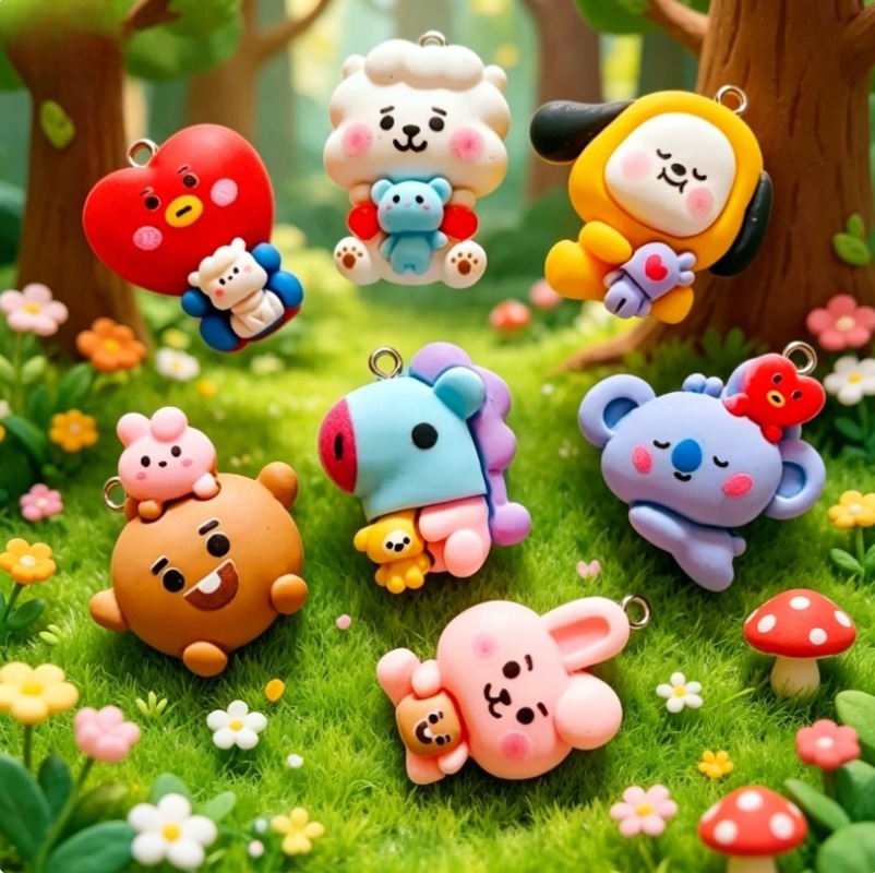 7pcs BT21 Resin Kartun Charm A - Jewelry Making Parts ulasan dan harga